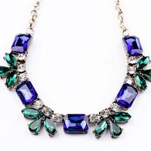 Green Blue Teardrop Gems Gold Statement Necklace